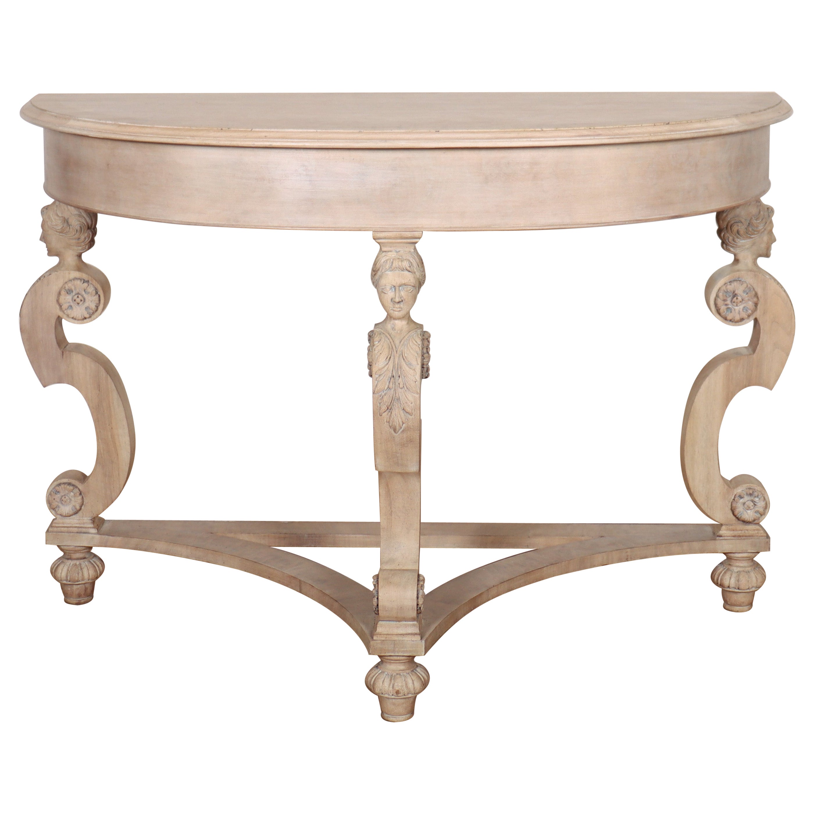 Console Demi Lune en noyer blanchi