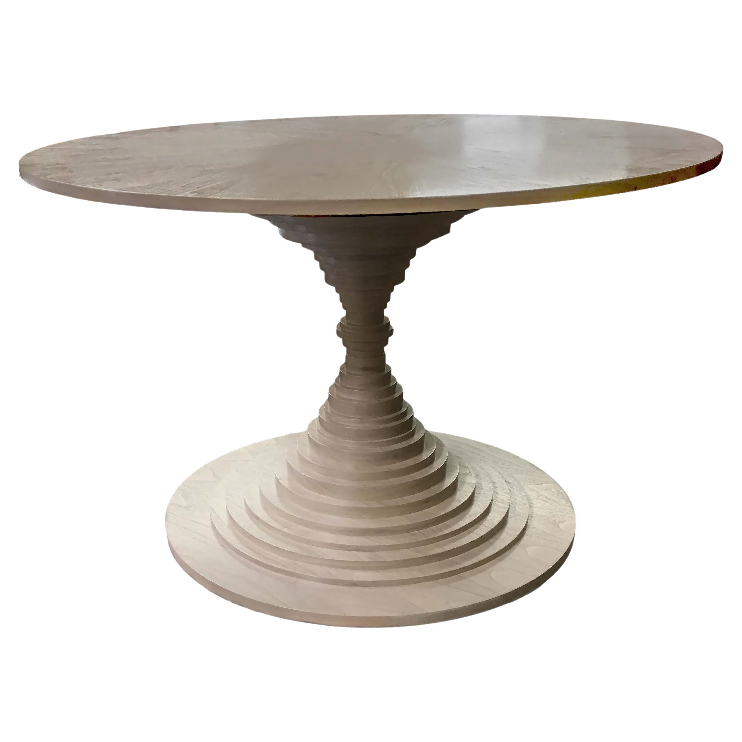 Bleached Walnut Dining Table with Stacked Discs For Sale