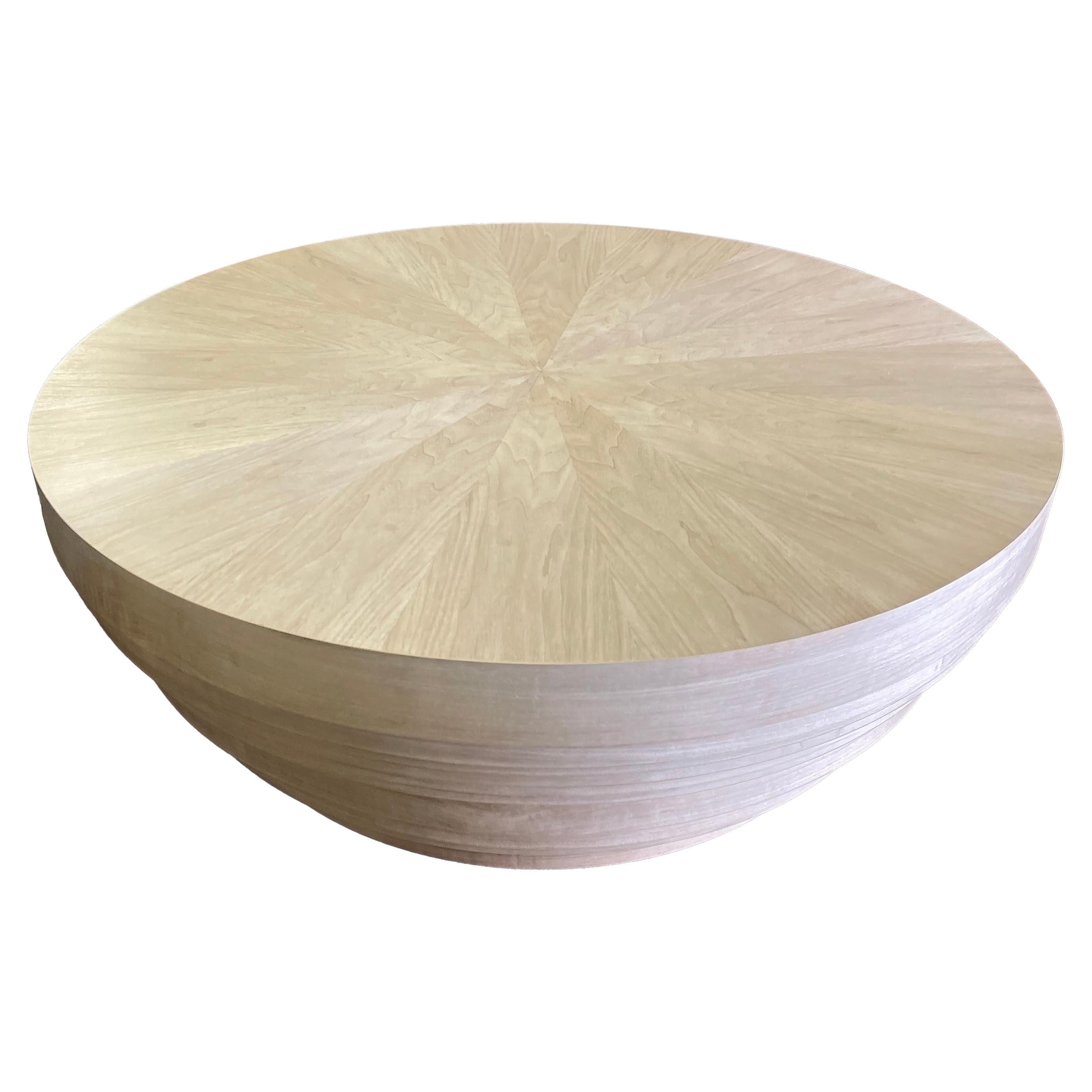Bleached Walnut Drum Coffee Table For Sale