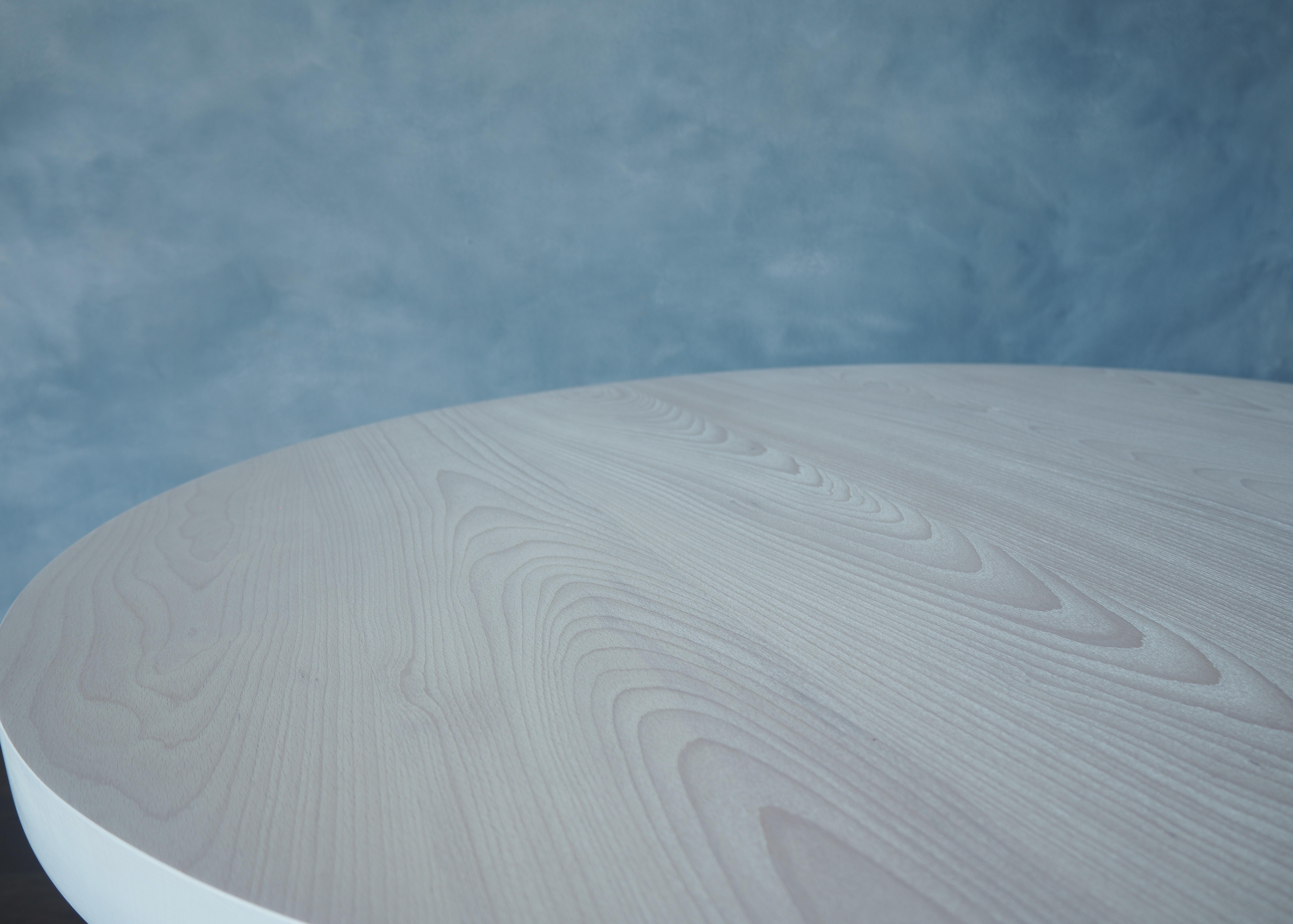 Canadian White Washed Beech Coffee Table, Oxidised Oak Base, Round, MSJ Furniture Studio
