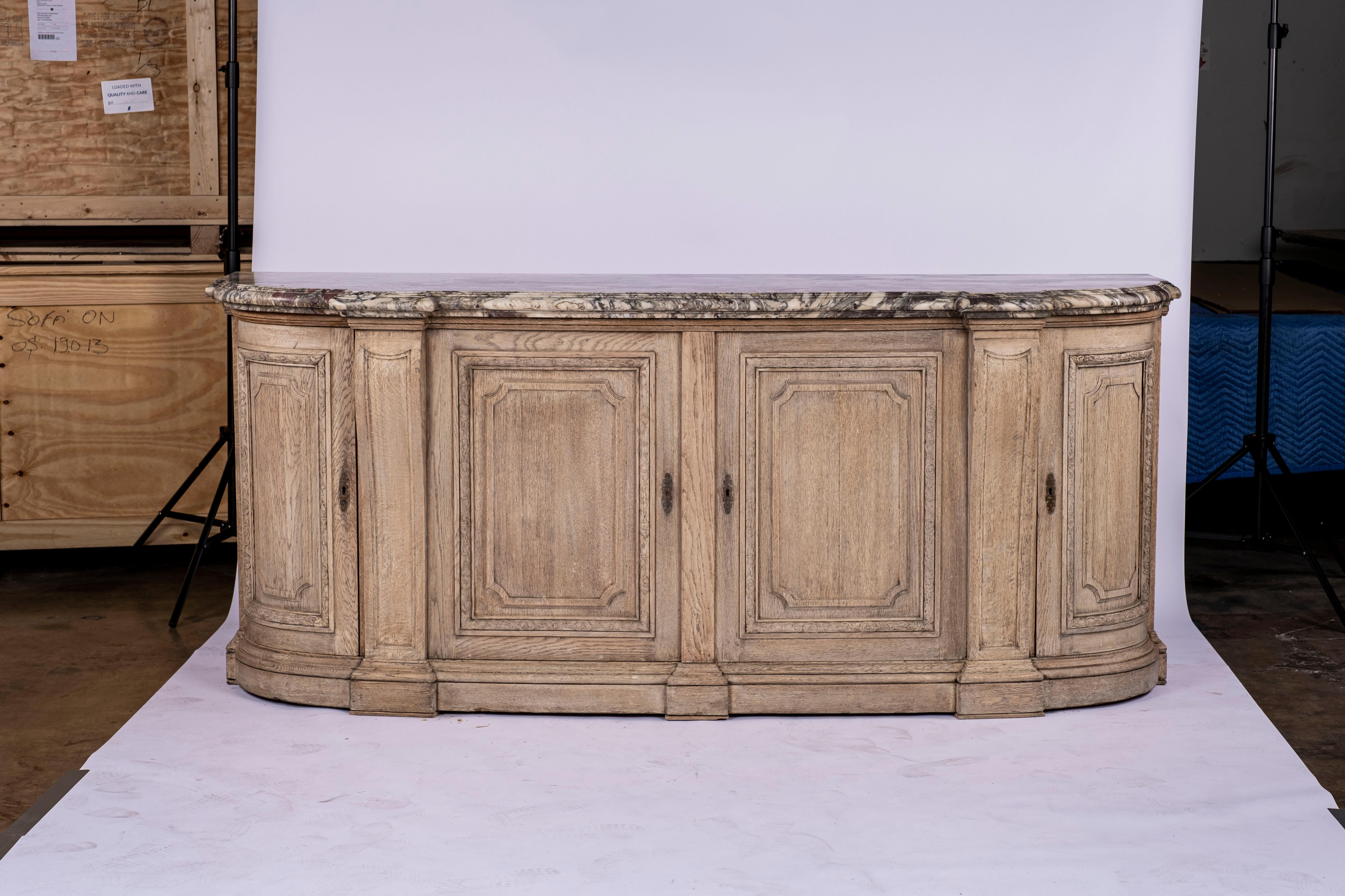 Grand scale 19th c. bleached oak cabinet with thick solid Breccia Marble top (2.4