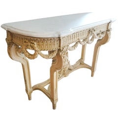 Bleached Wood and Matte Marble Topped Louis XVI style Console Table