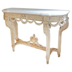 Tavolo da console in legno sbiancato e marmo opaco in stile Luigi XVI
