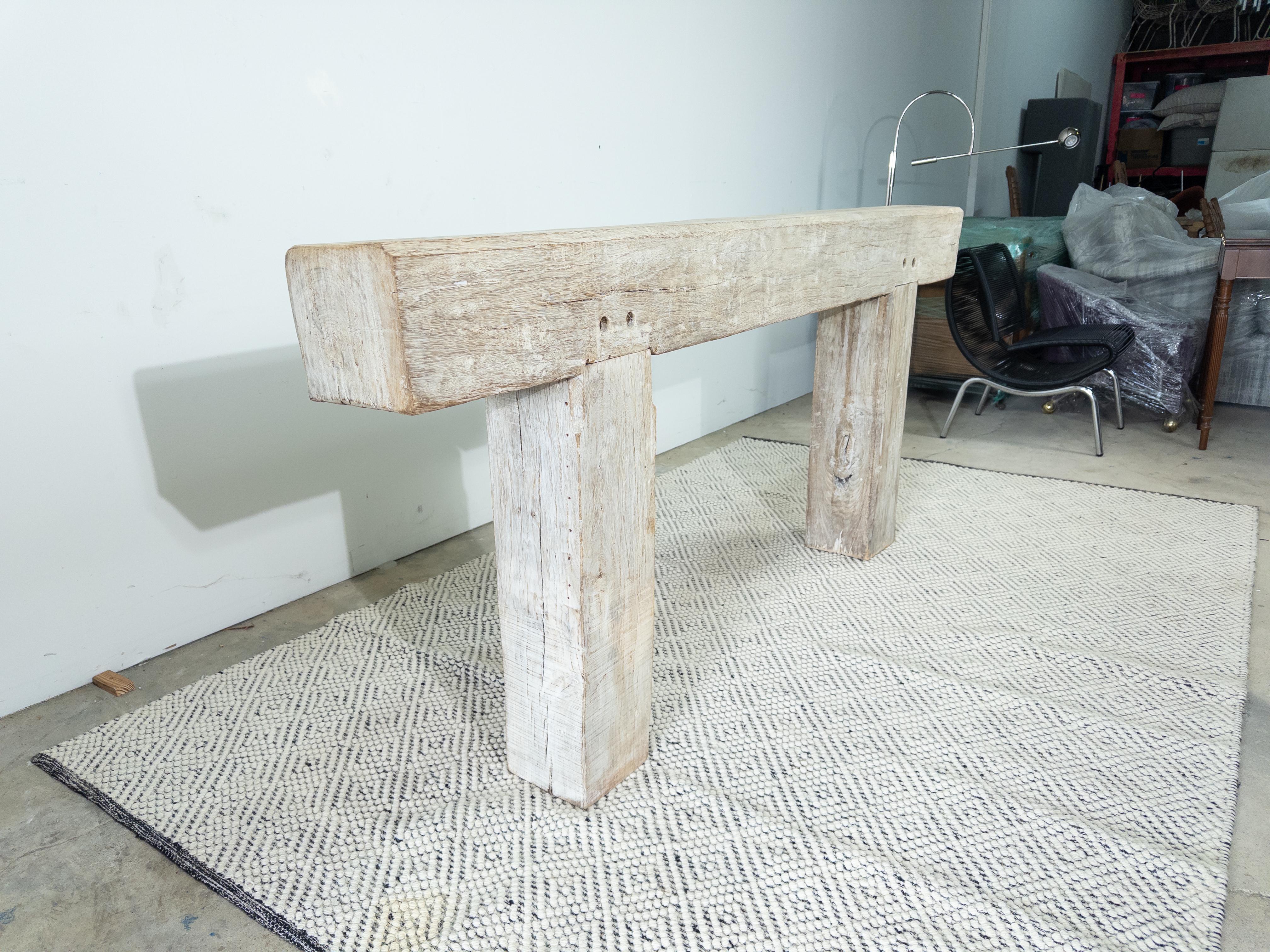 Bleached Wood Beam Console Table For Sale 3