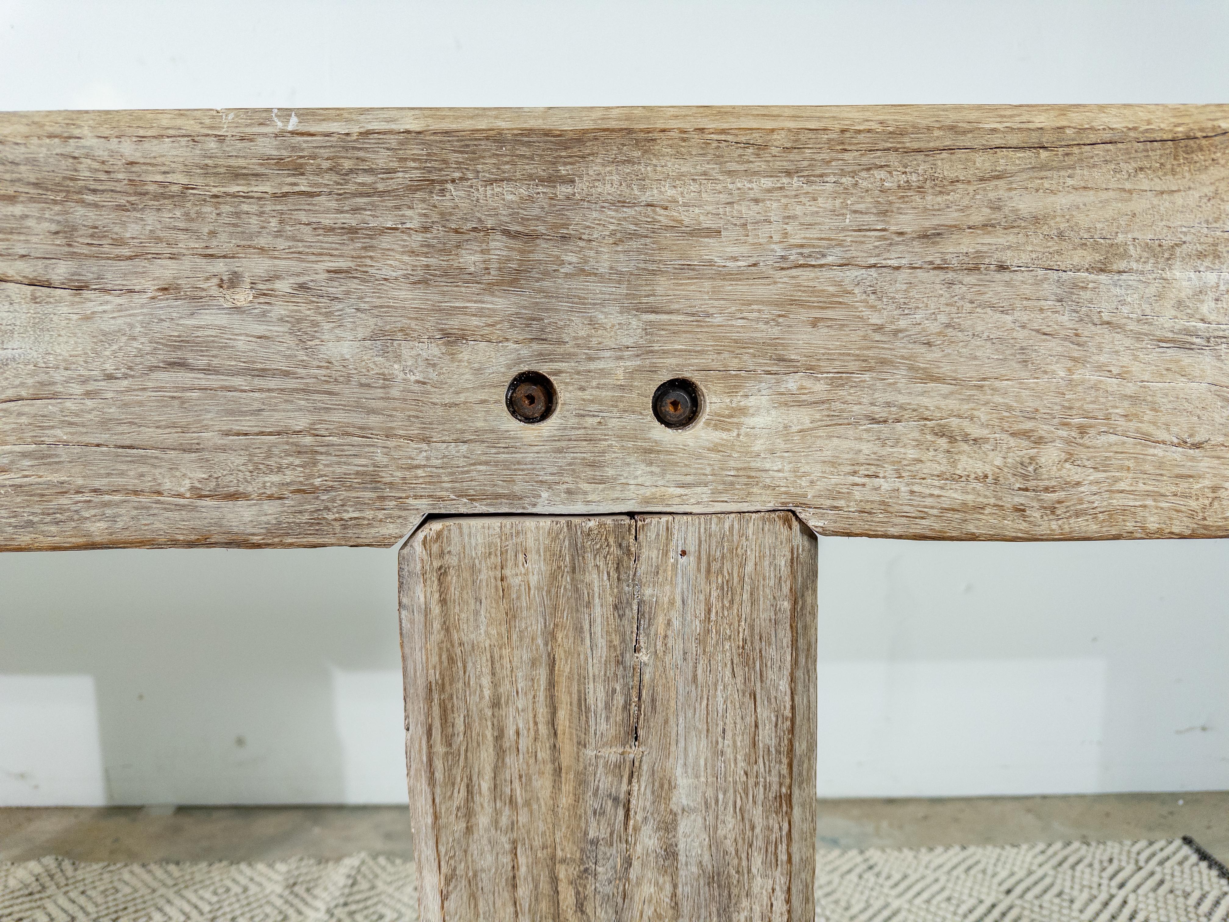 Bleached Wood Beam Console Table For Sale 4