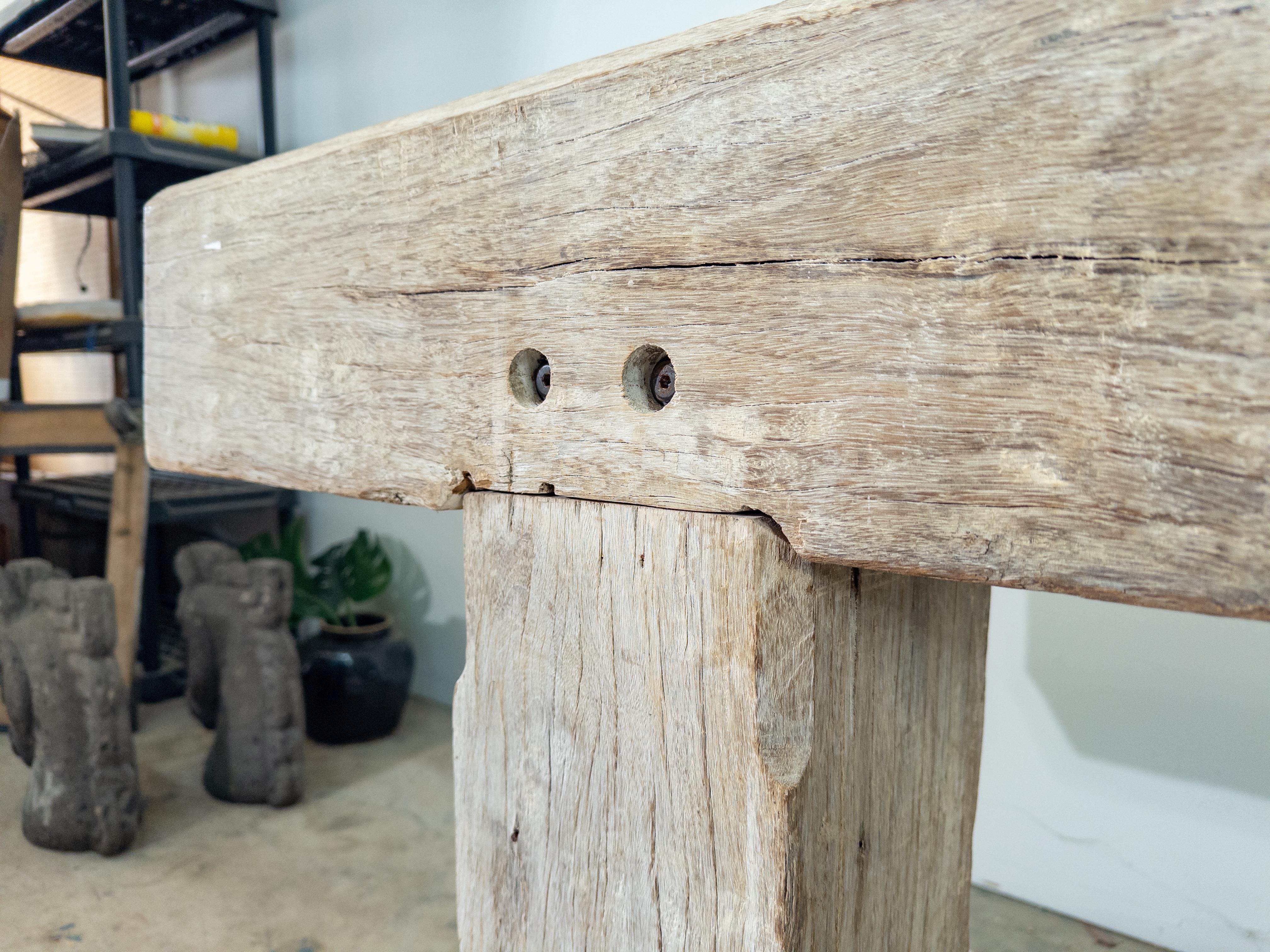 Bleached Wood Beam Console Table For Sale 6