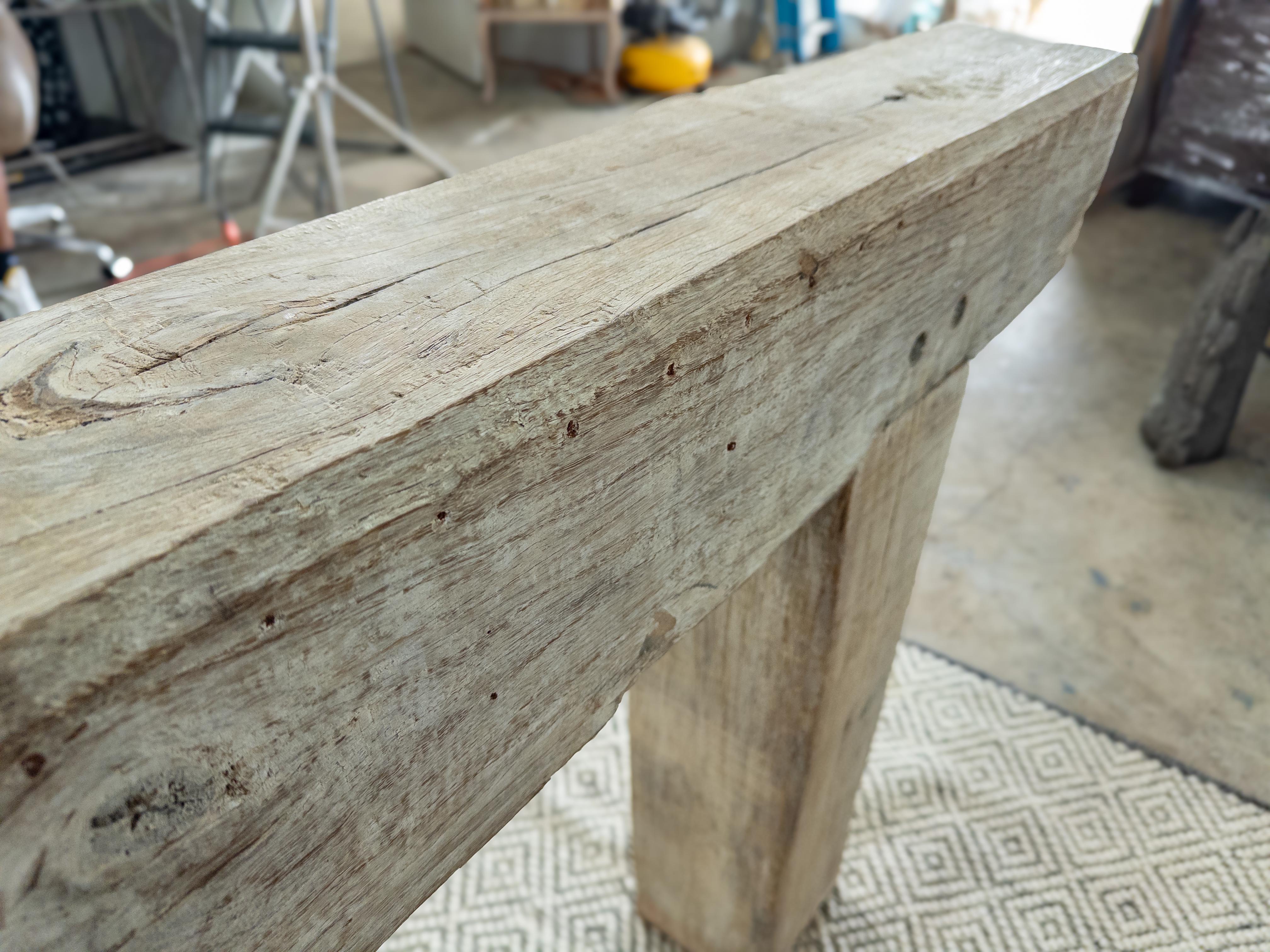 Bleached Wood Beam Console Table For Sale 9