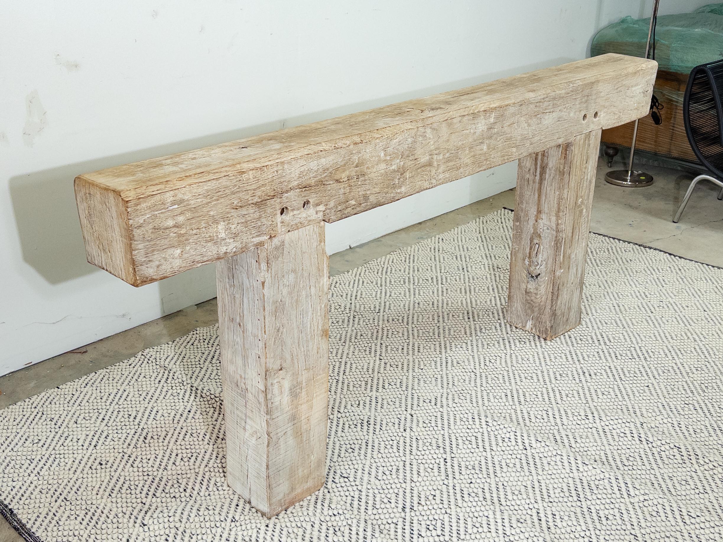 Rustic Bleached Wood Beam Console Table For Sale