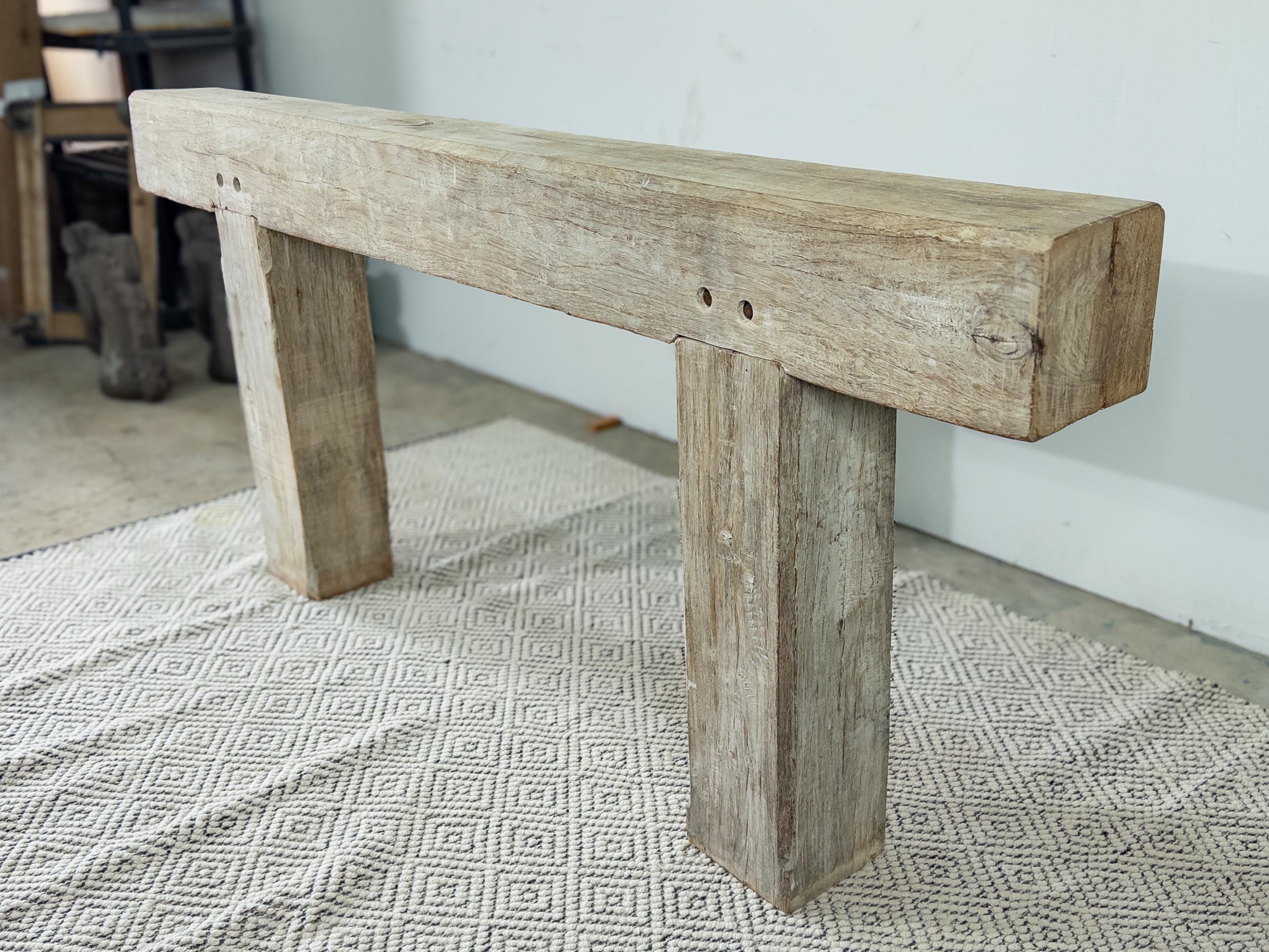 Unknown Bleached Wood Beam Console Table For Sale