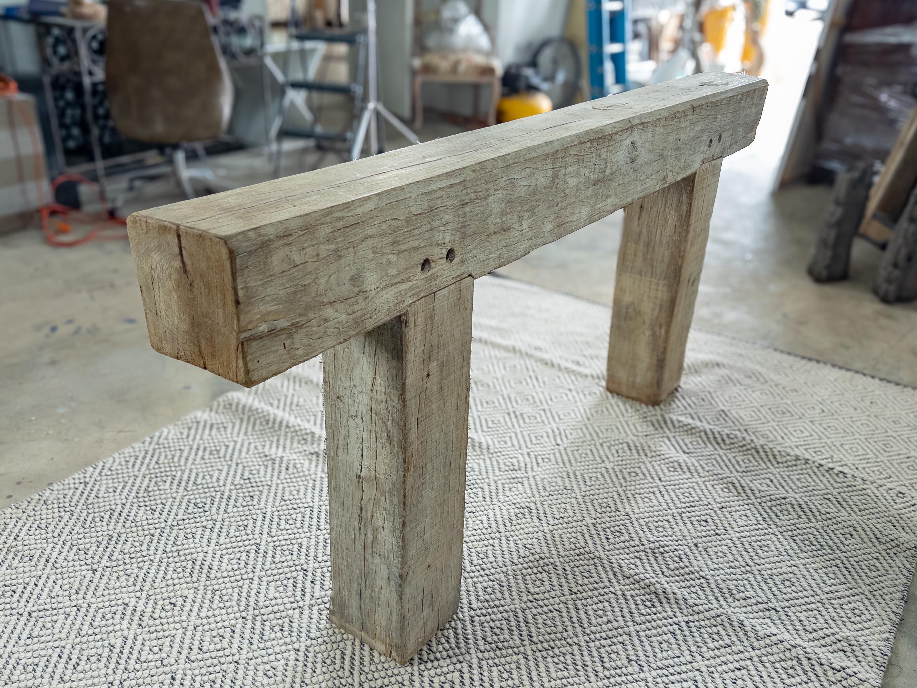 Bleached Wood Beam Console Table In Good Condition For Sale In Houston, TX