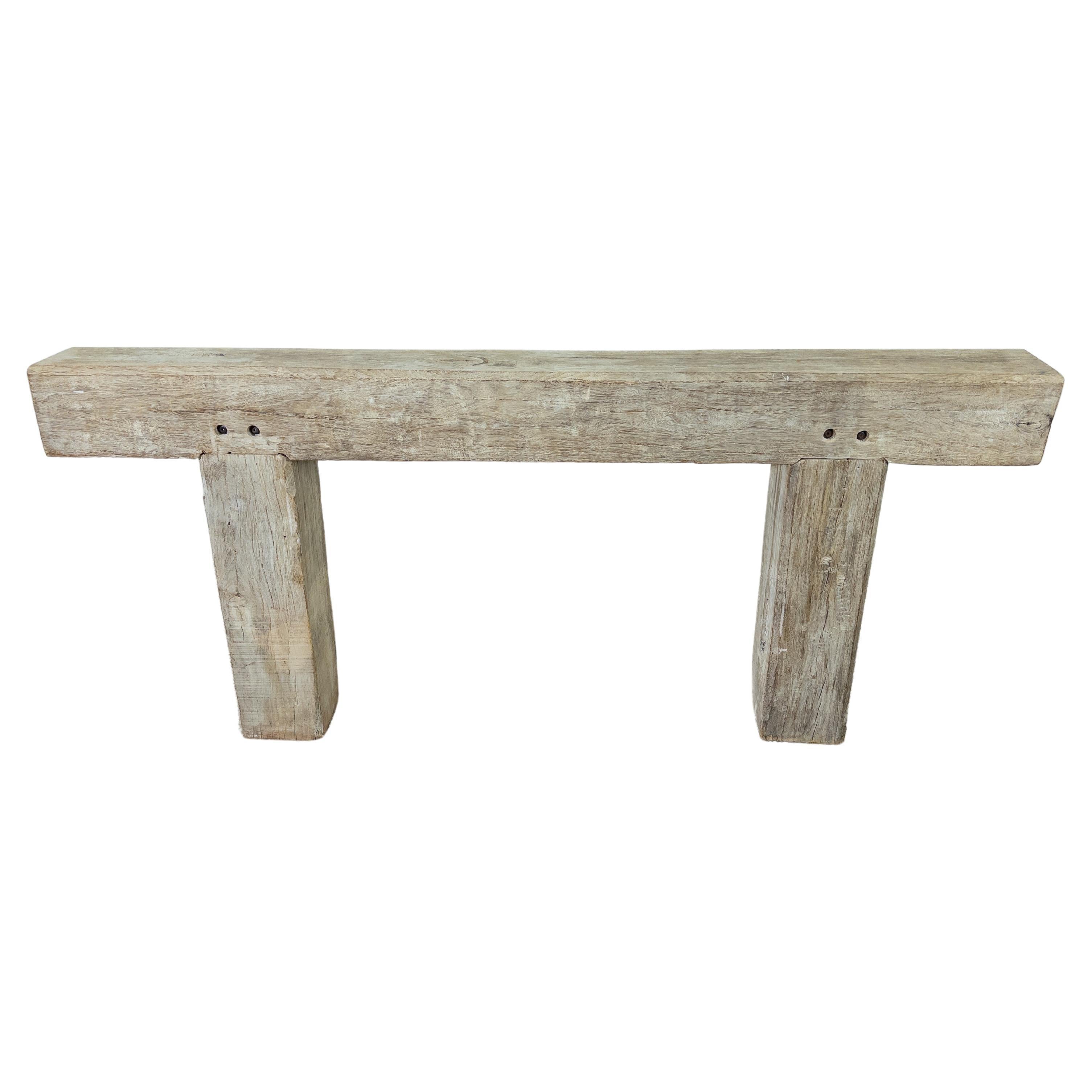 Bleached Wood Beam Console Table For Sale