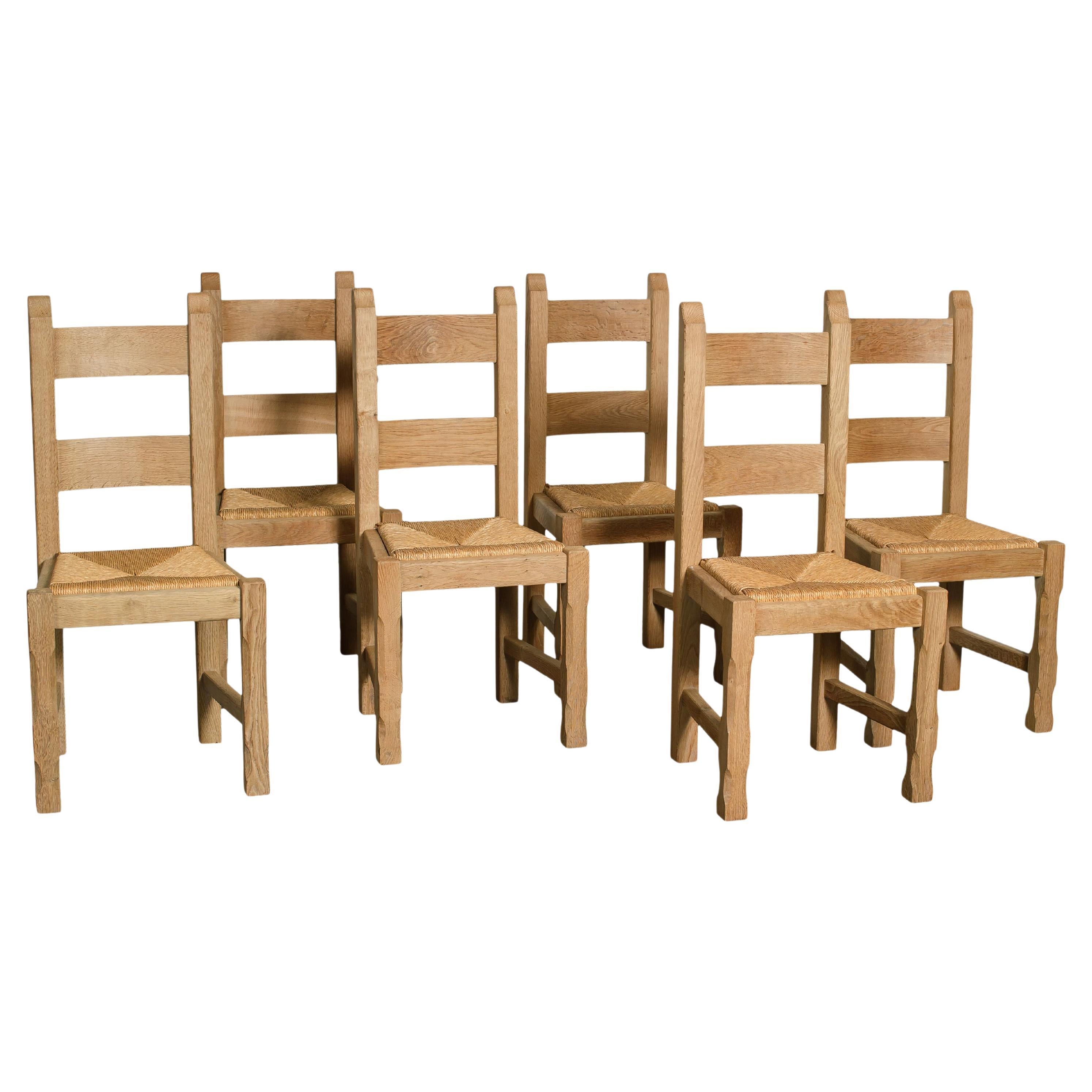 Bleached Wood Dining Chairs With Natural Rush Seats - Set of 6