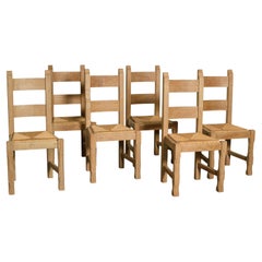 Bleached Wood Dining Chairs With Natural Rush Seats - Set of 6