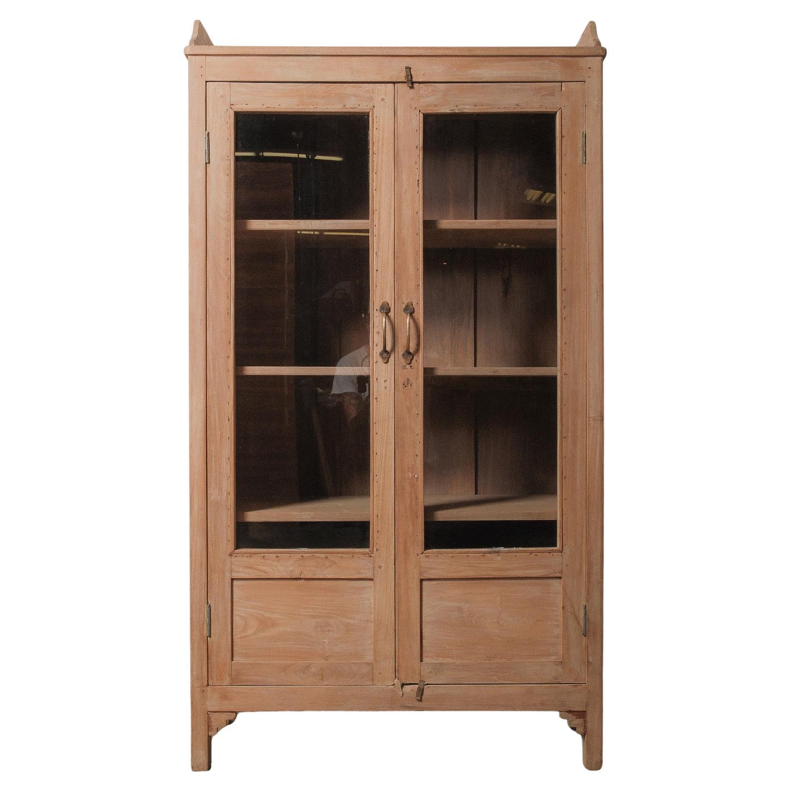 Bleached Wood Glass-Front Display Cabinet For Sale