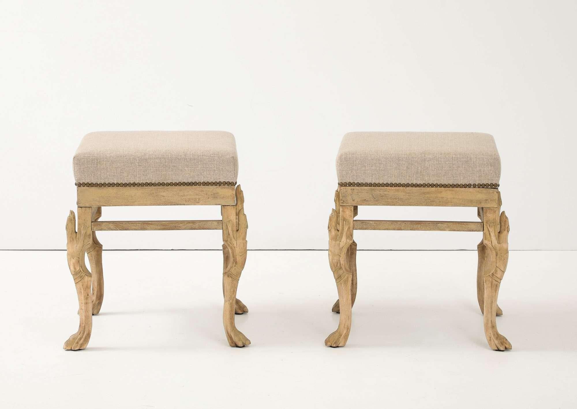 Neoclassical Bleached Wood Hoofed-Foot Ottomans For Sale