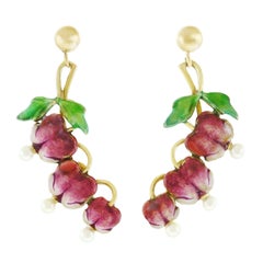 Bleeding Heart Enameled Gold Earrings