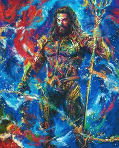 Aquaman - peinture à l'huile sur toile de Jason Momoa sous le nom d'Aquaman