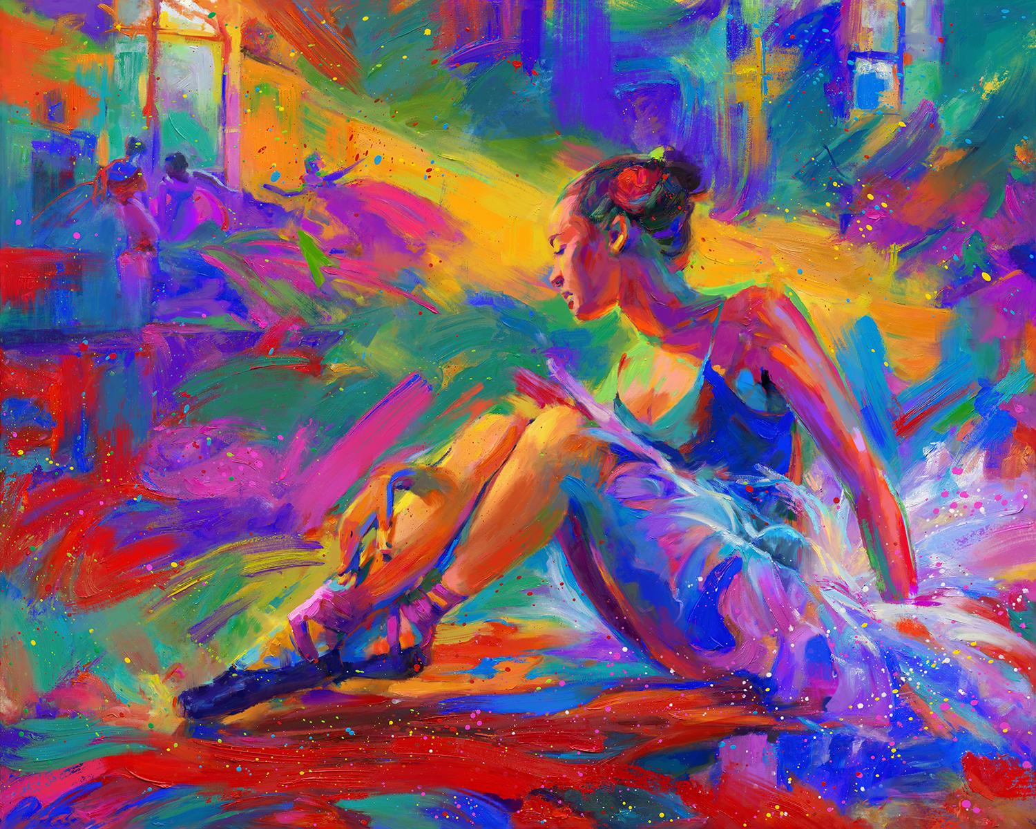 This licensed Blend Cota oil on canvas painting of Ballerina is brought to life utilizing Blend's now famous colorism technique. This painting captures what Ballerina brings to the floor when performing. This one-of-a-kind, licensed painting comes