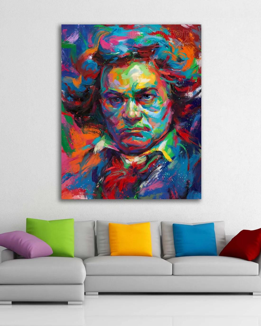 Beethoven – Originales Gemälde in Öl auf Leinwand im Angebot 1