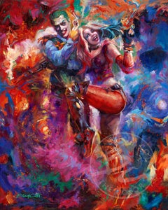 Joker e Harley - dipinto a olio su tela di Blend Cota