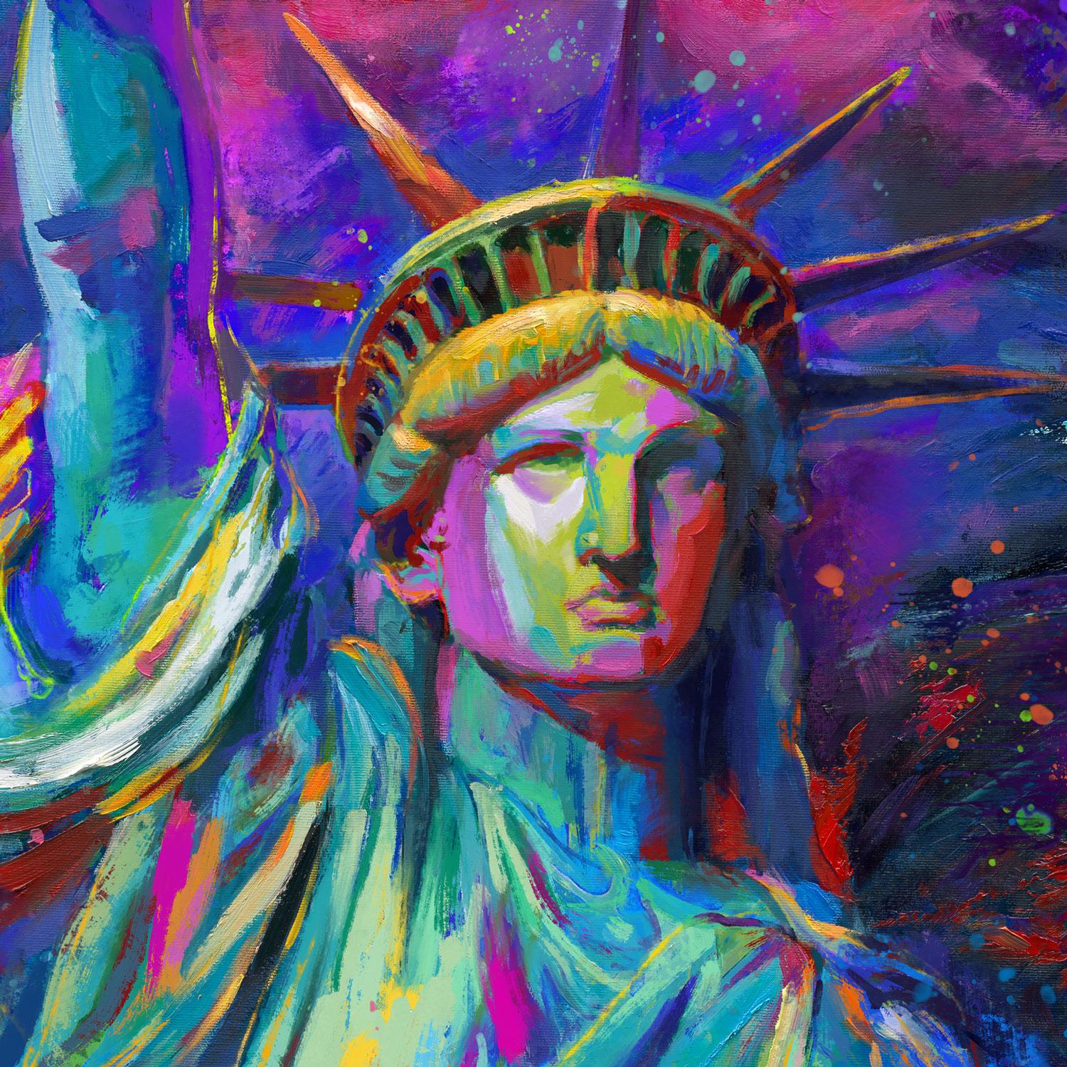 Vive La Liberté - Statue de la Liberté - Huile originale sur toile de Blend Cota en vente 3