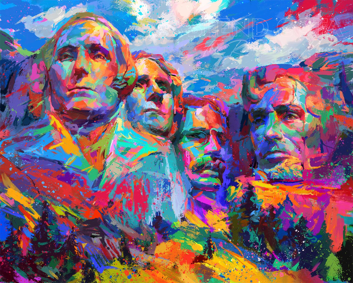 Mount Rushmore - Hope For a Brighter Future (Limited Edition on Metal) - Painting by Blend Cota