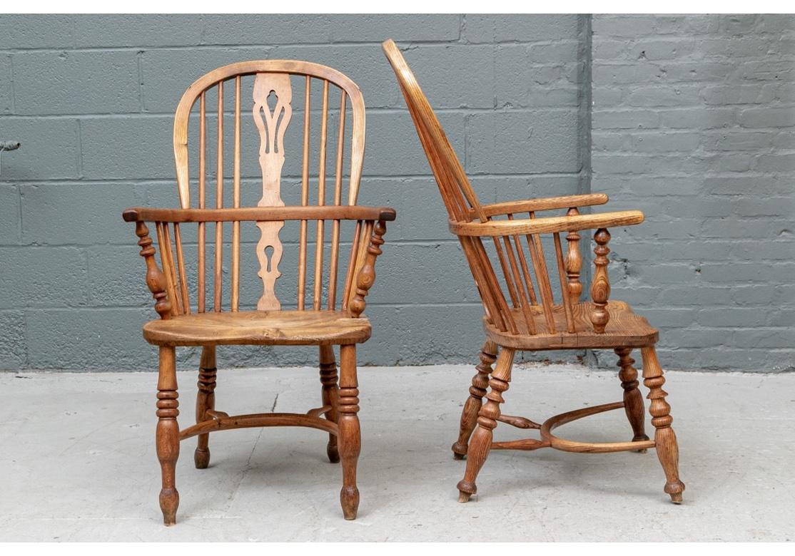 Blended Set of 8 Complimentary Semi Antique Hardwood Windsor Armchairs For Sale 13