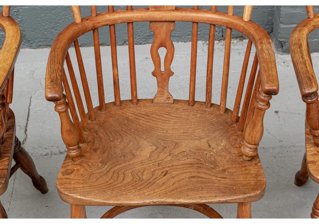 Blended Set of 8 Complimentary Semi Antique Hardwood Windsor Armchairs For Sale 2