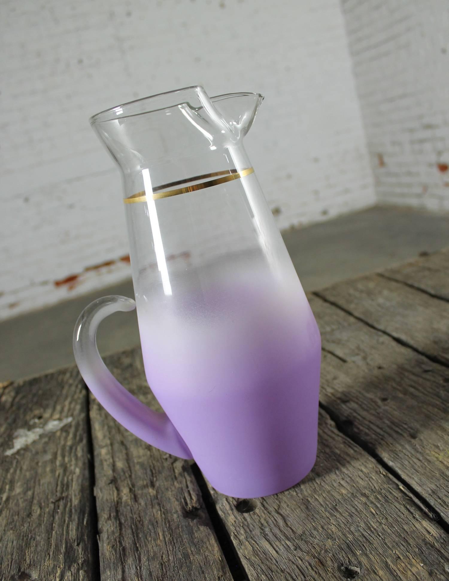 Mid-Century Modern Mid-Century Cocktail Pitchers One White One Lavender West Virginia Glass  For Sale