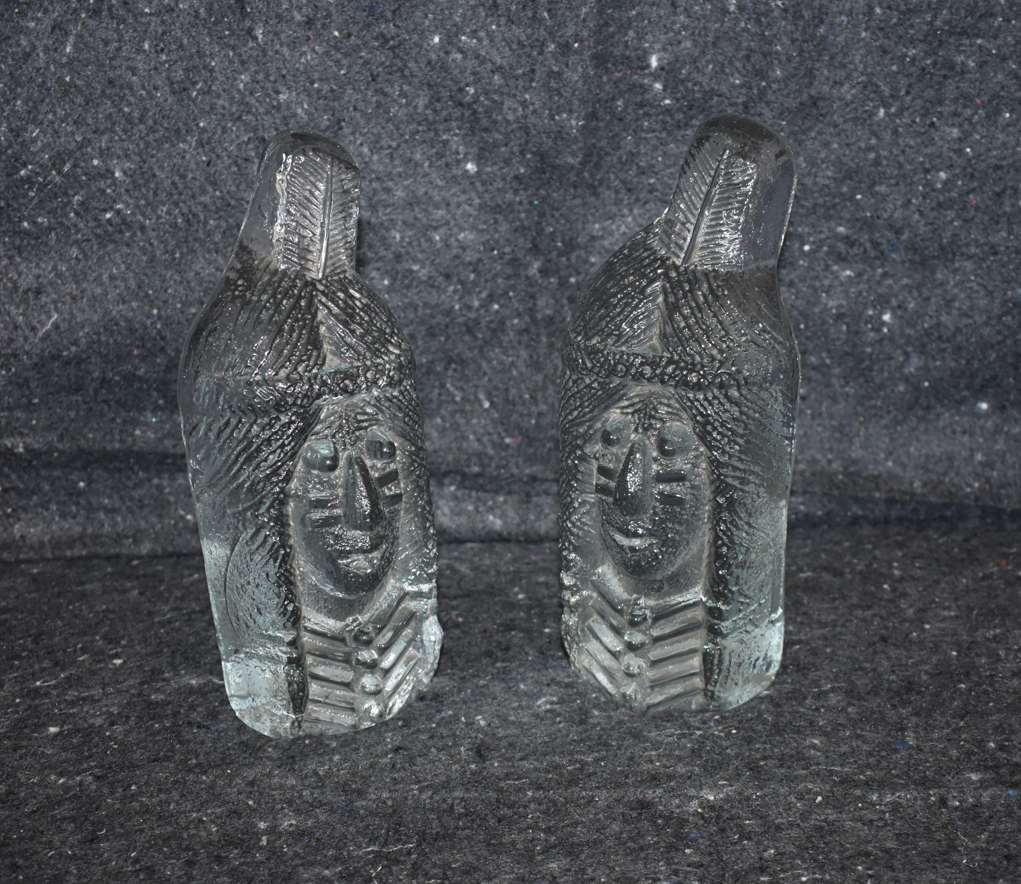 Blenko 1970s clay-molded textured clear glass bookends.