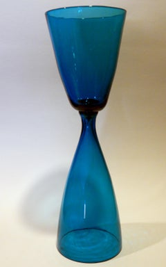 Wayne Husted Art Glass Double Chalice Form Vase in Blue for Blenko