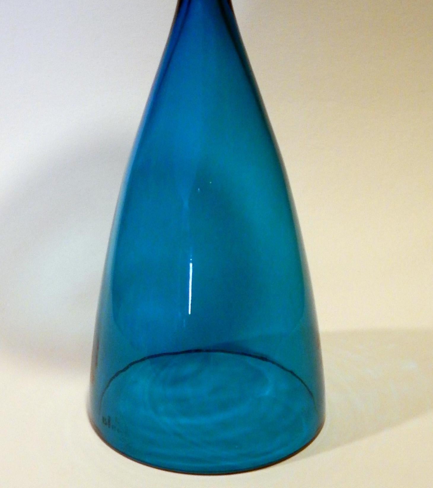 20th Century Wayne Husted Art Glass Double Chalice Form Vase in Blue for Blenko