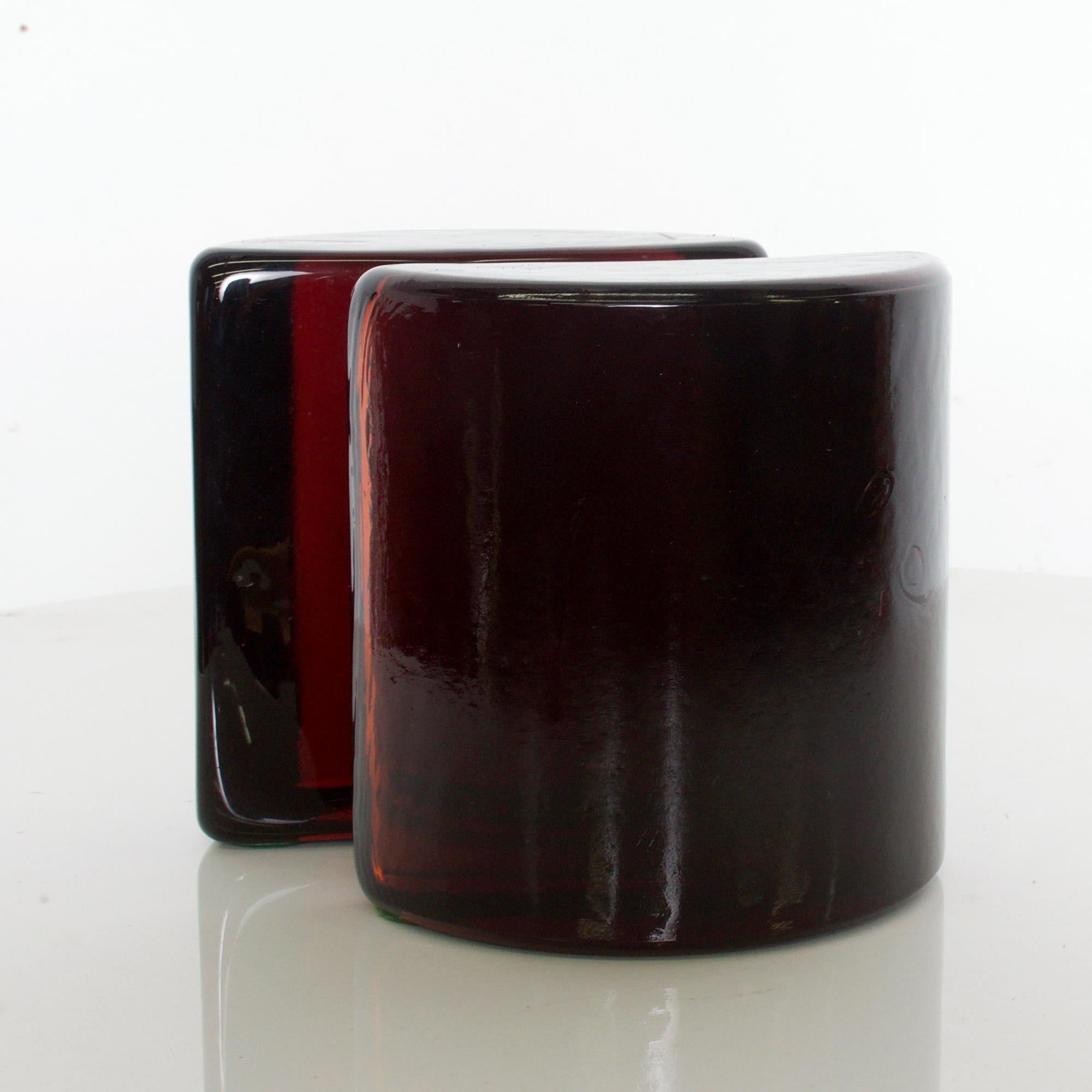 Mid-Century Modern BLENKO Art Glass Modern Half Moon Bookends Dark Amber 1970s USA