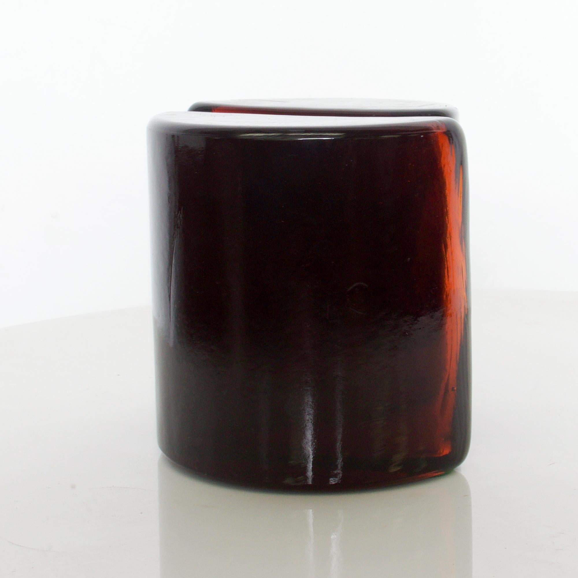 American BLENKO Art Glass Modern Half Moon Bookends Dark Amber 1970s USA