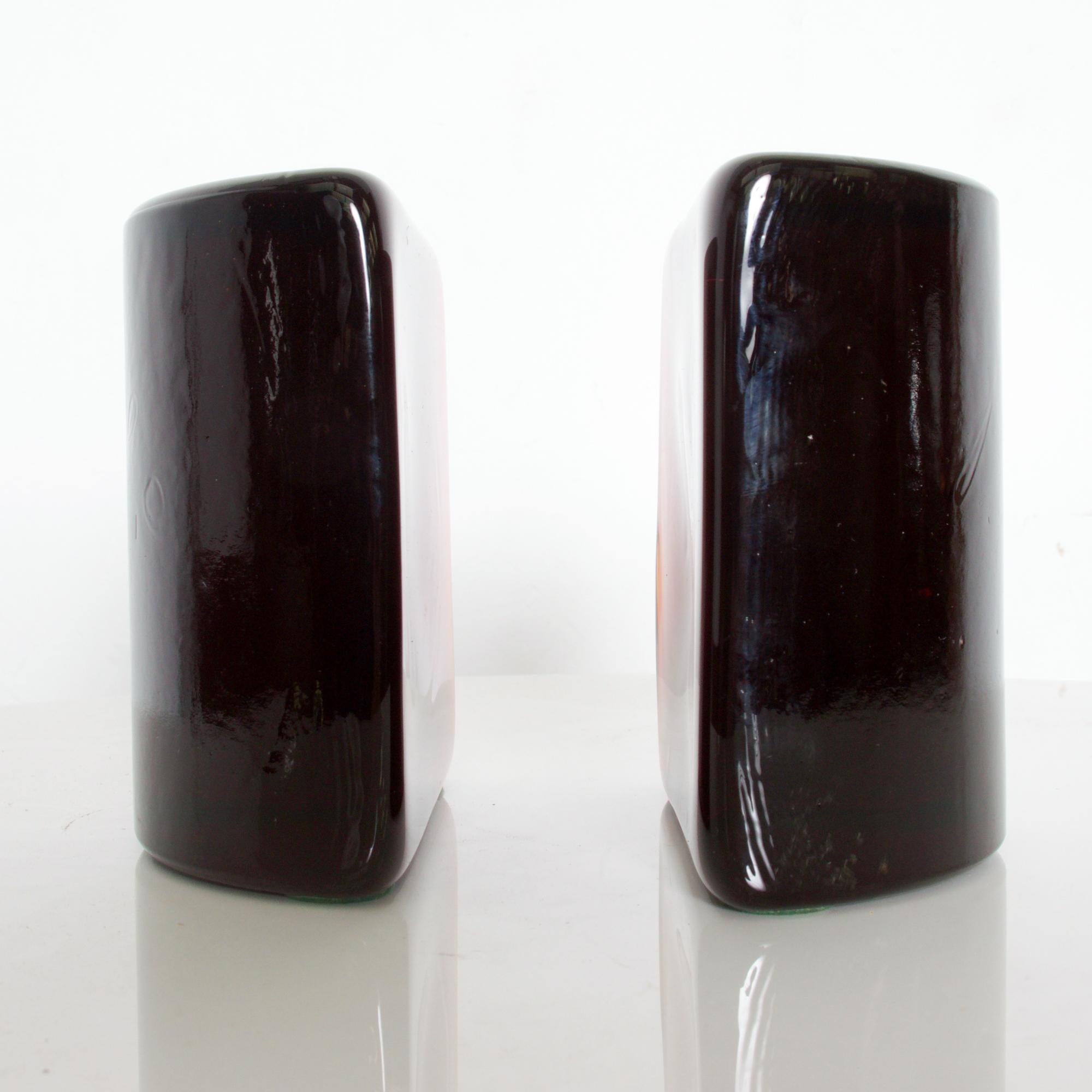 BLENKO Art Glass Modern Half Moon Bookends Dark Amber 1970s USA 3