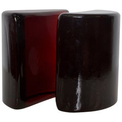 BLENKO Art Glass Modern Half Moon Bookends Dark Amber 1970s USA