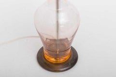 Blenko Art Glass Midcentury Blush Peach Walnut Table Lamp Scandinavian Modern