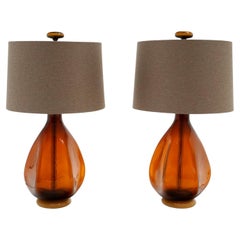 Blenko Art Glass Table Lamps with Original Glass Finials