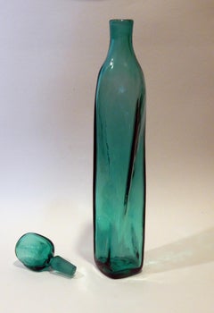 Wayne Husted Twist Art Glass Decanter with Stopper for Blenko in Seagreen