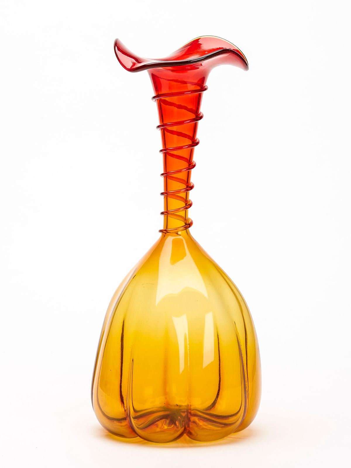 Blown Glass Blenko Attributed Large Amberina Ombre Art Glass Vase For Sale