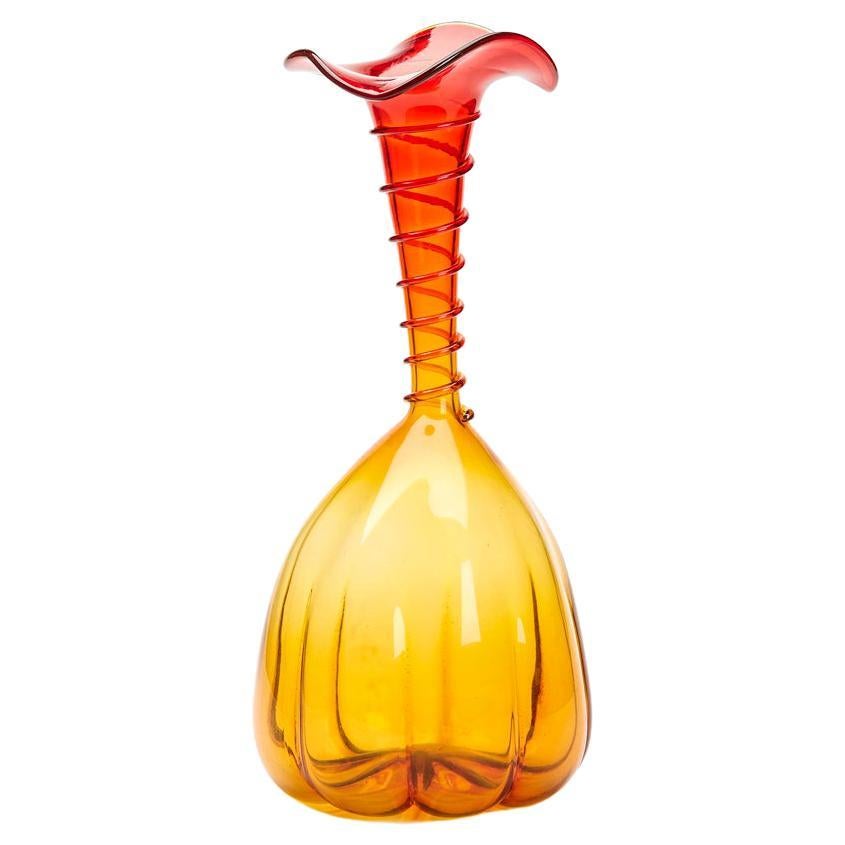 Blenko Attributed Large Amberina Ombre Art Glass Vase