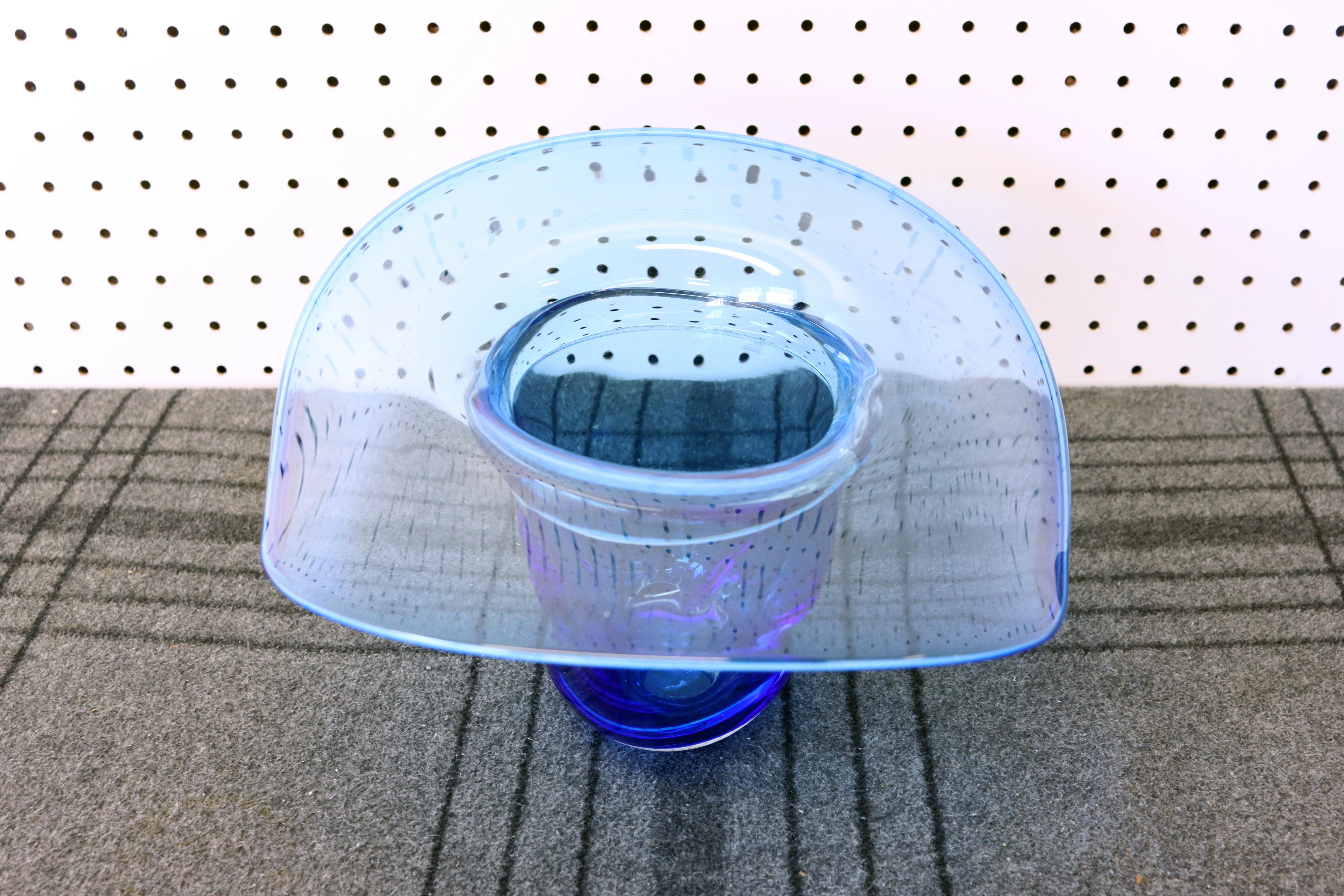 Blenko Blue Art Glass Cowboy Hat 4