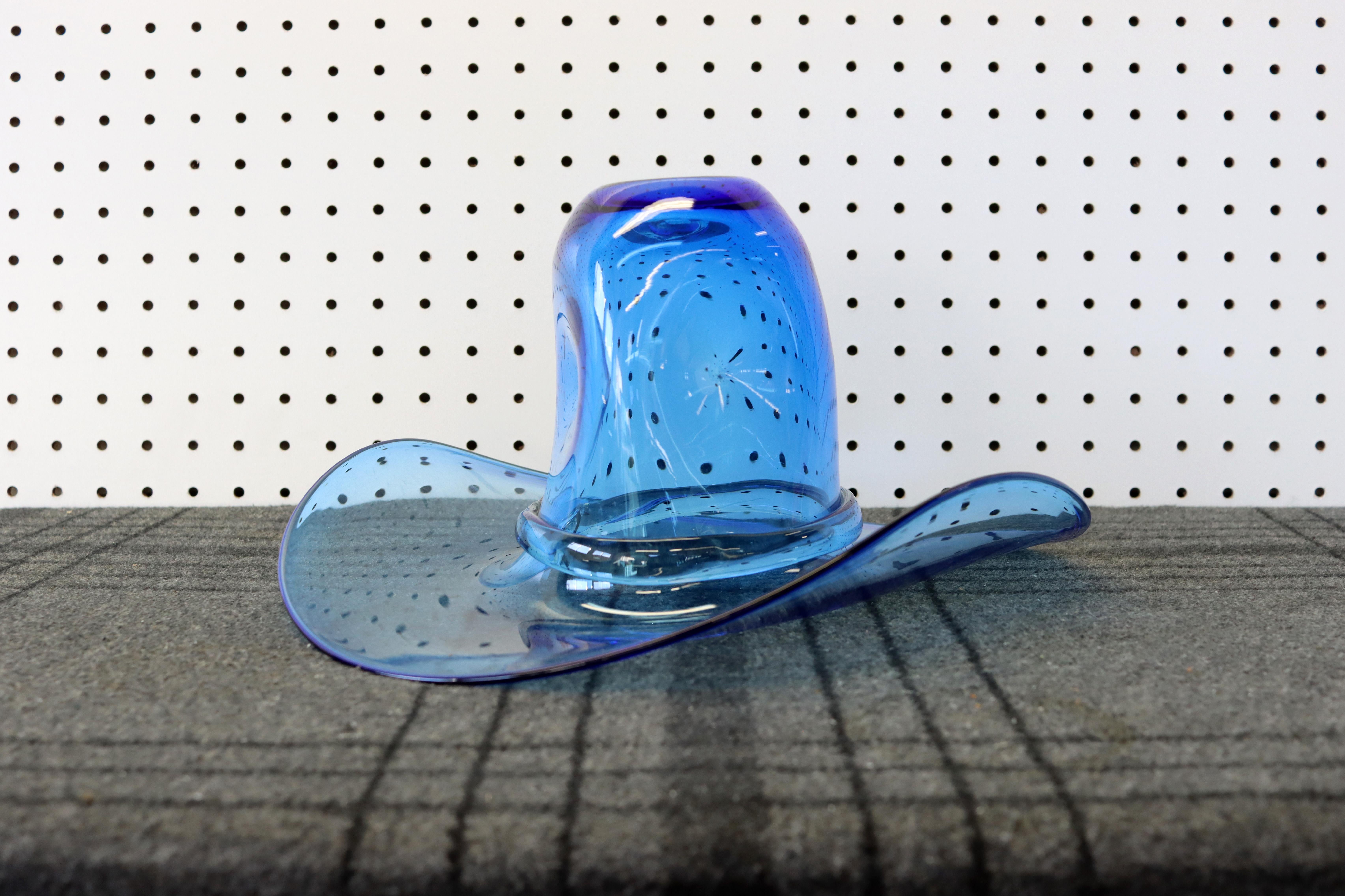 Blenko Blue Art Glass Cowboy Hat 6