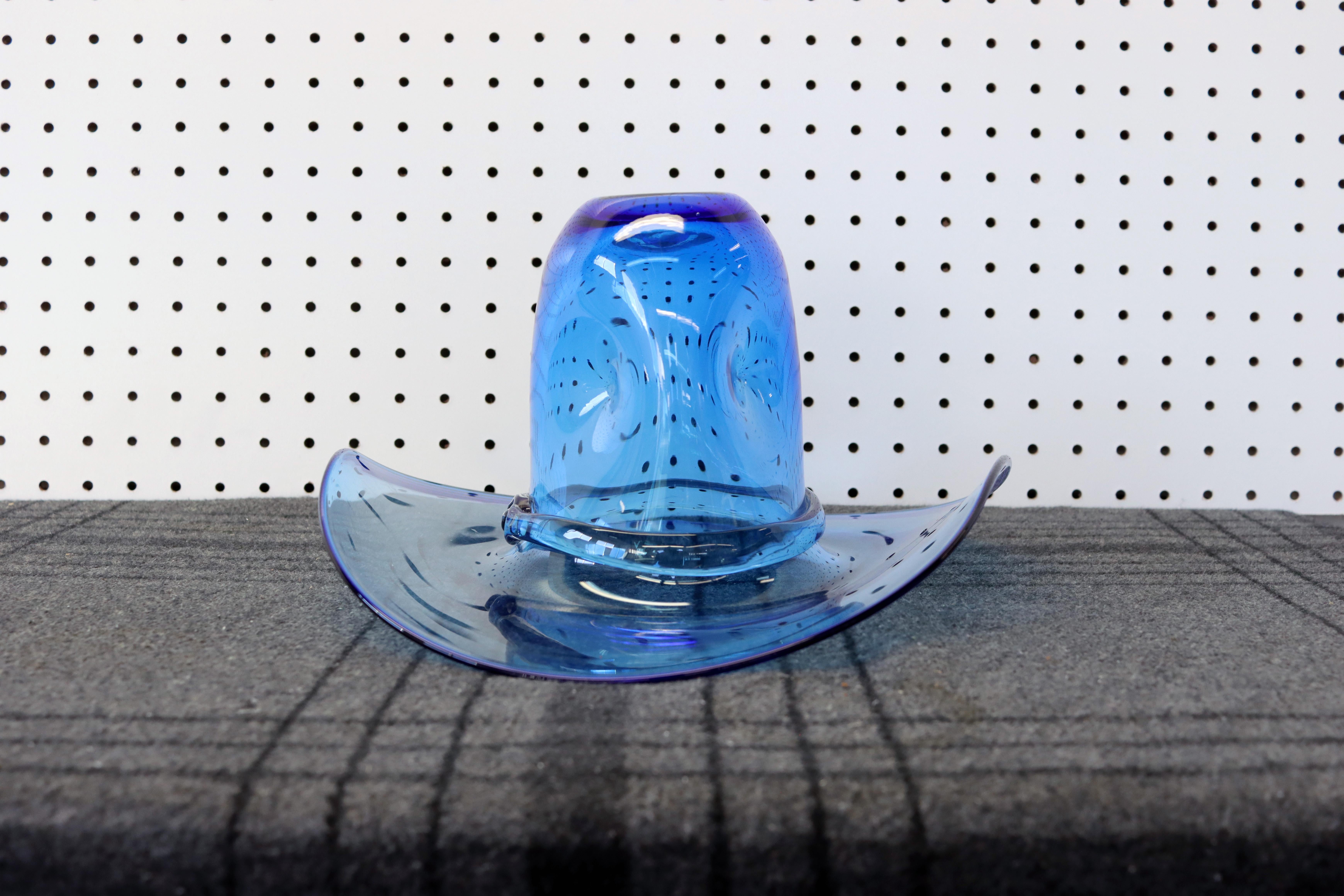 Mid-Century Modern Blenko Blue Art Glass Cowboy Hat