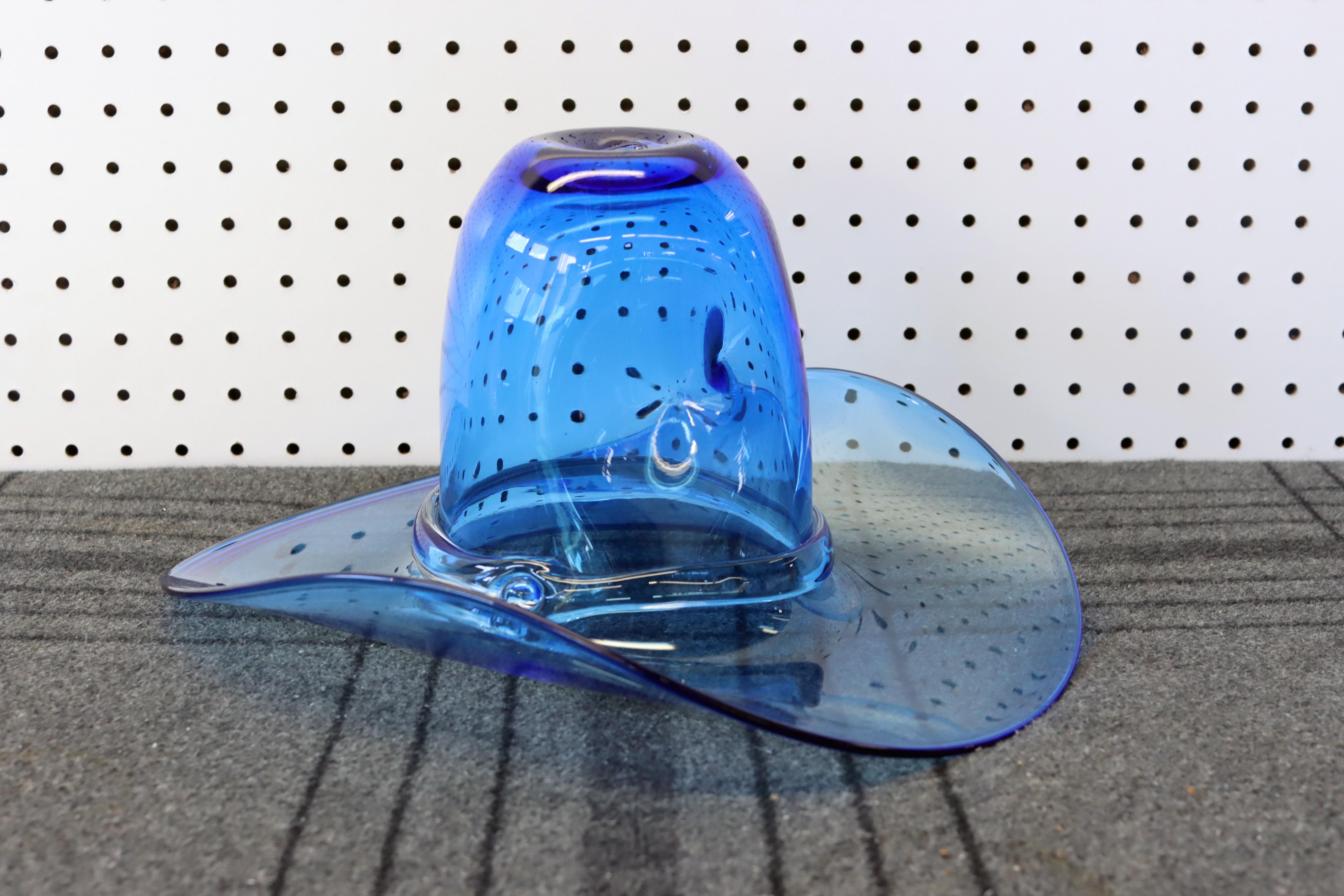 American Blenko Blue Art Glass Cowboy Hat