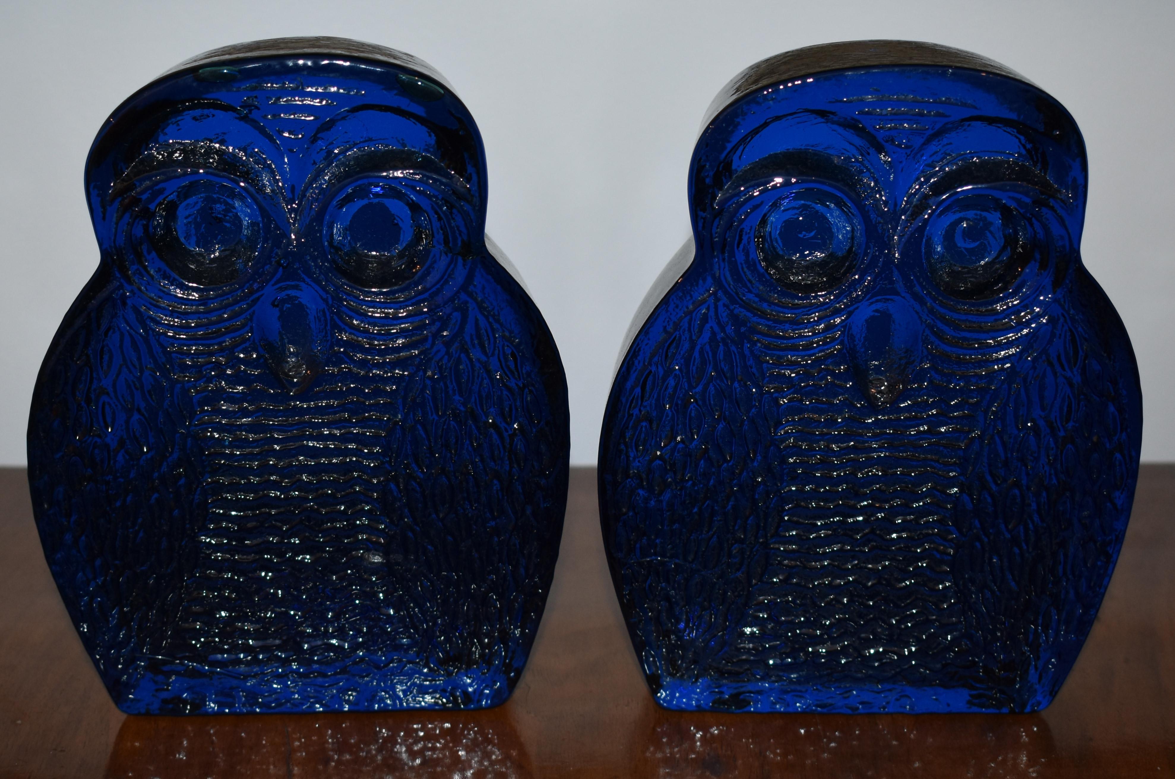 Blenko Blue Glass Owl Bookends by Joel Myers 2