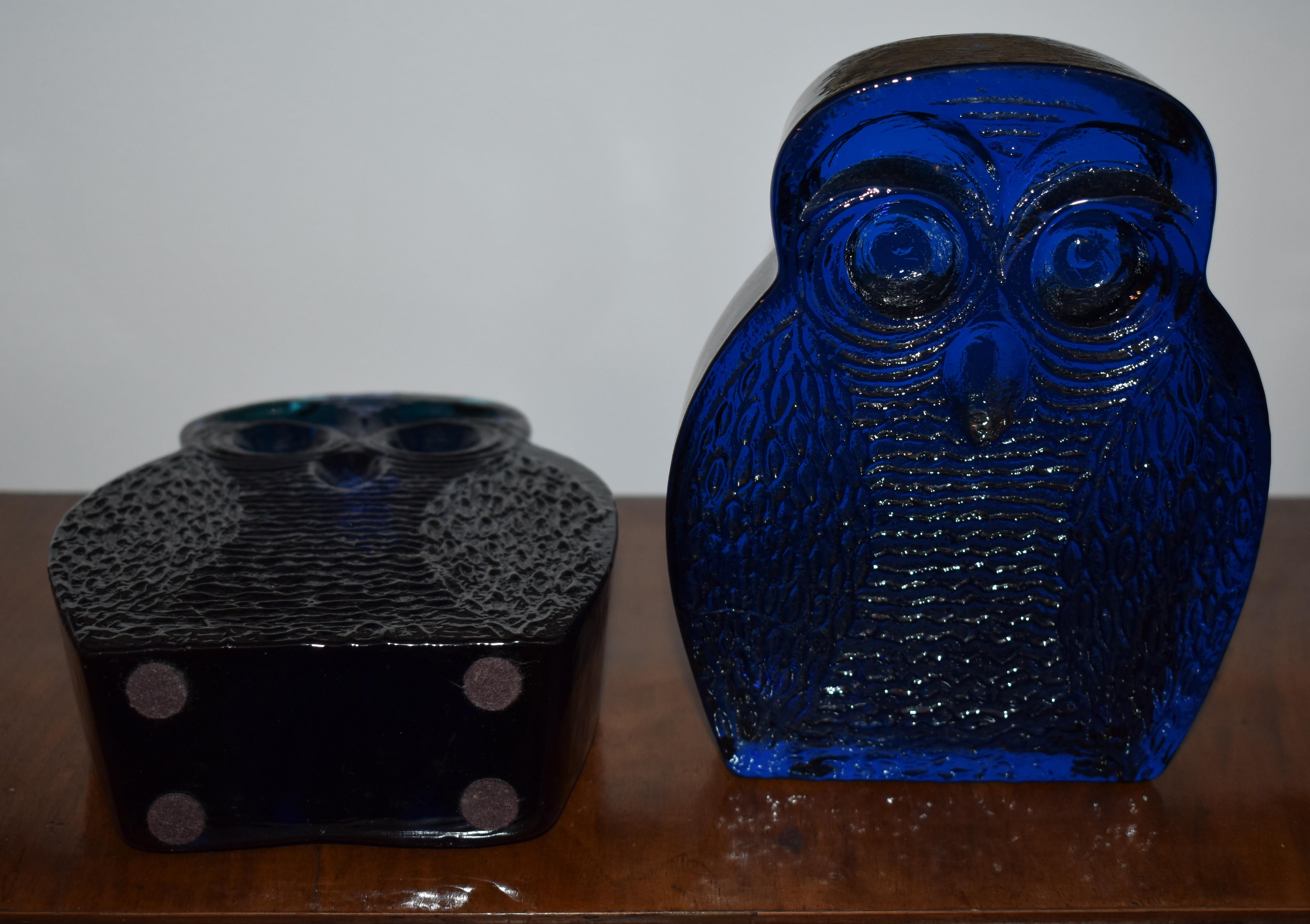 Mid-20th Century Blenko Blue Glass Owl Bookends by Joel Myers