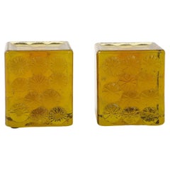 Blenko Chartreuse Green Glass Block Bookends