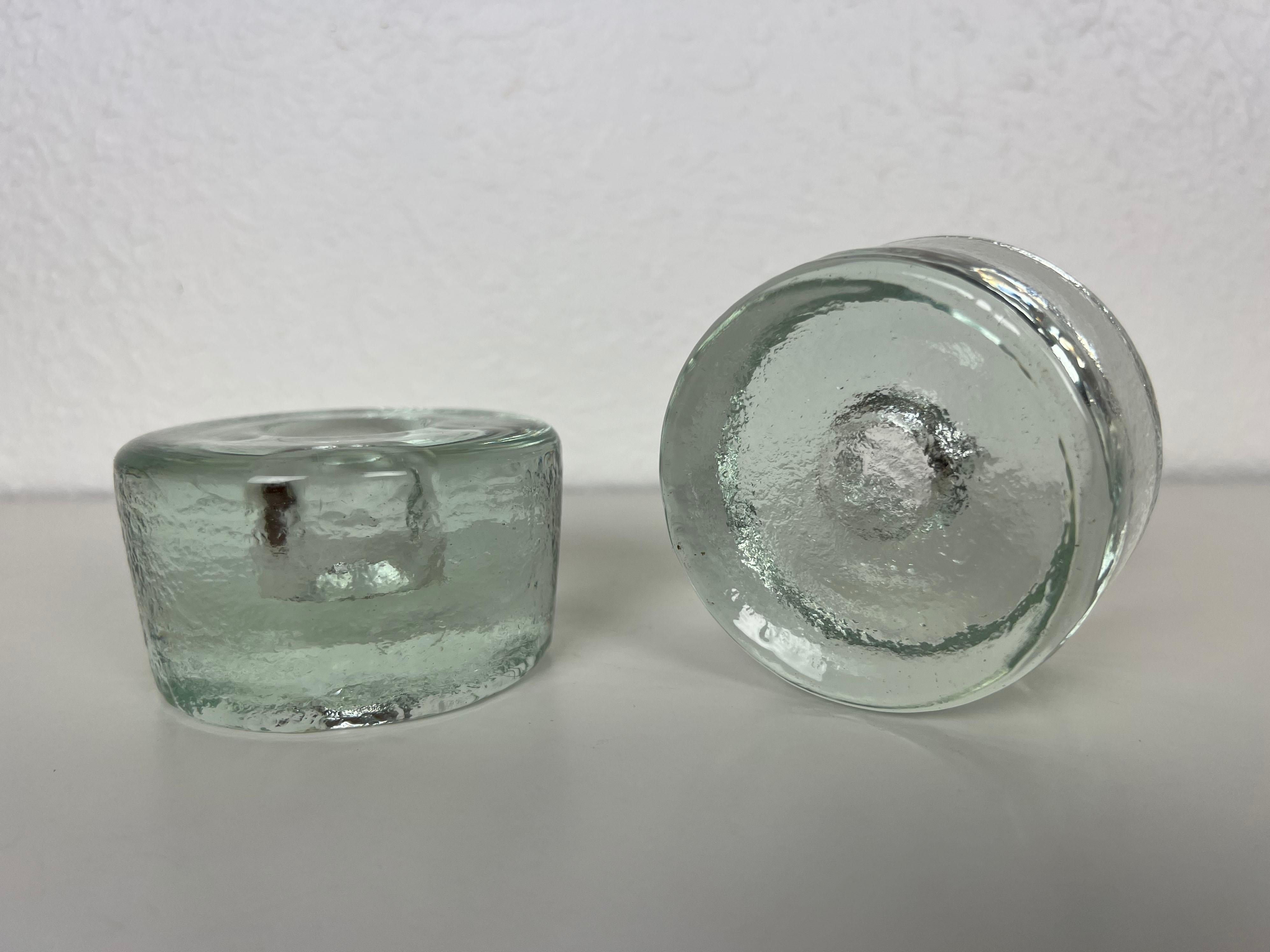 Blenko Clear Glass Candleholders, a Pair For Sale 1