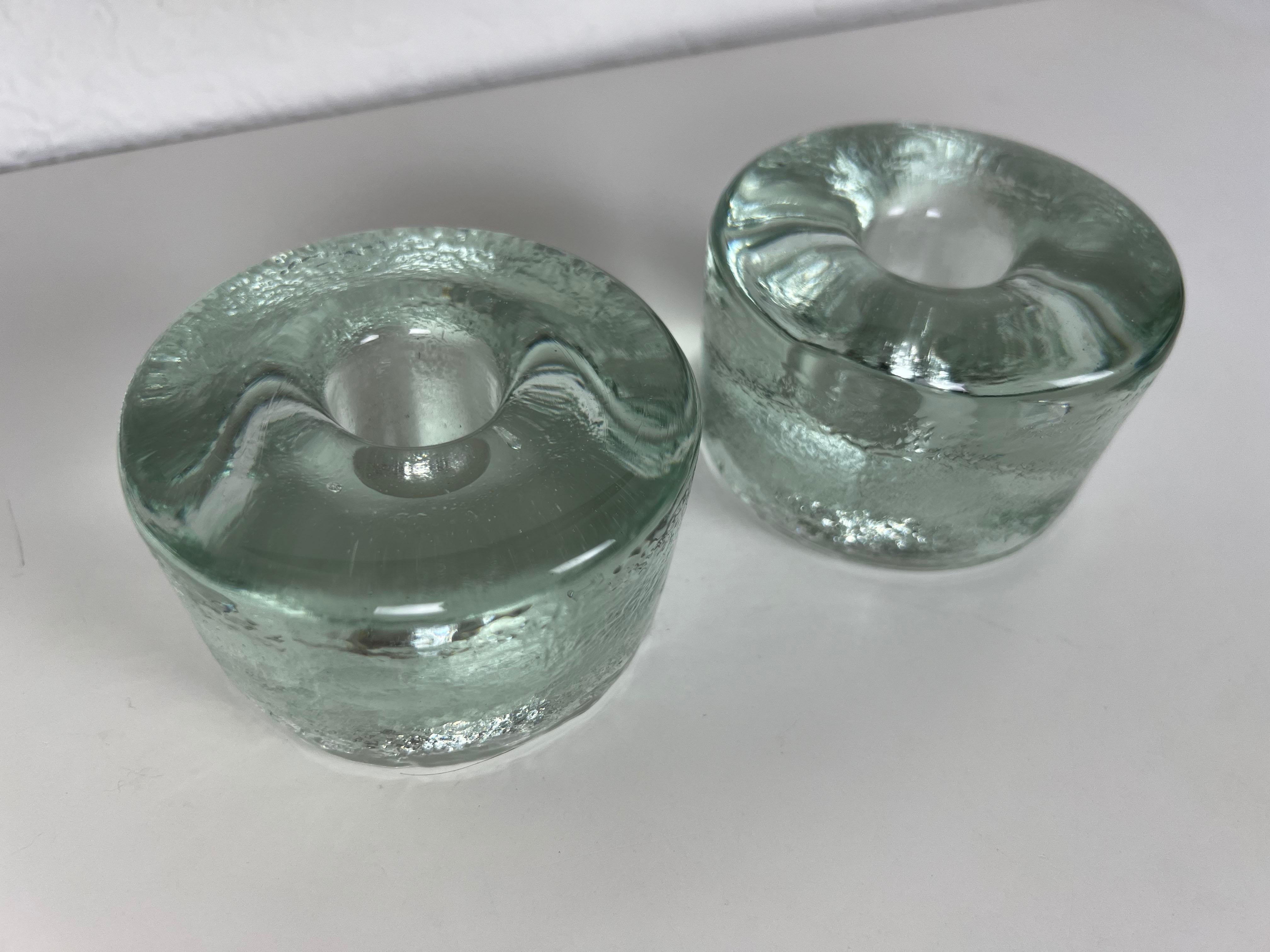 Mid-Century Modern Blenko Clear Glass Candleholders, a Pair For Sale